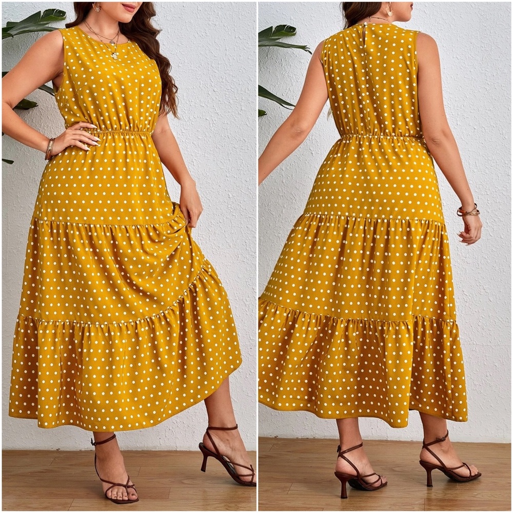 Plus Polka Dot Sleeveless Maxi Dress - Picture 5 of 7